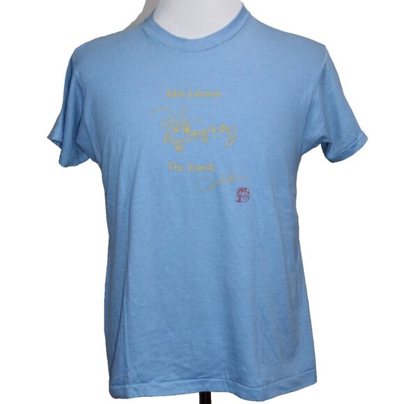 Vintage John Lennon “Bag One” Art Tee Sketch T-Shirt Blue Small USA 70s Beatles - Picture 8 of 8